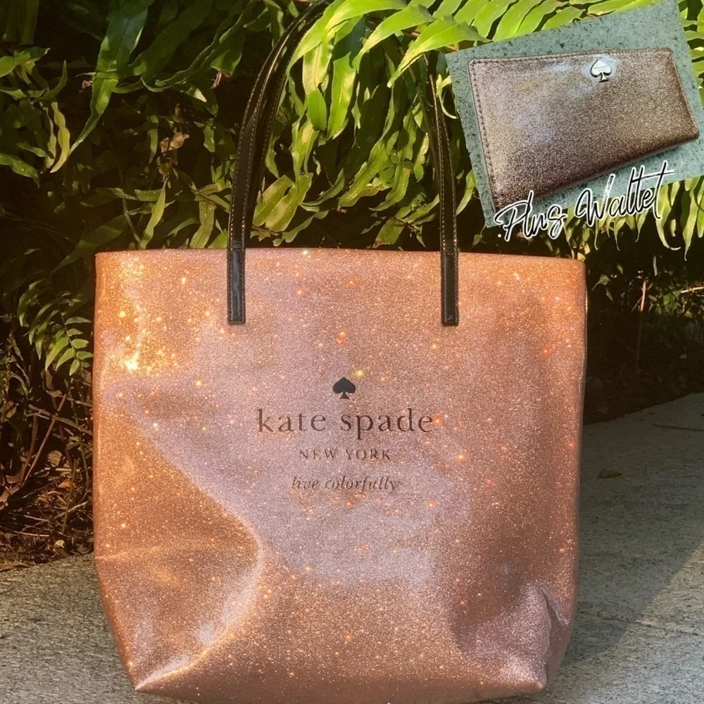 Kate Spade Pink Mavis Glitter Tote & Wallet Set